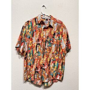 Vintage Cash McCall Silk Shirt Small wine beer bottles abstract